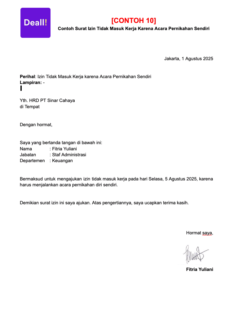 10. Contoh Surat Izin Tidak Masuk Kerja Karena Acara Pernikahan Sendiri.png