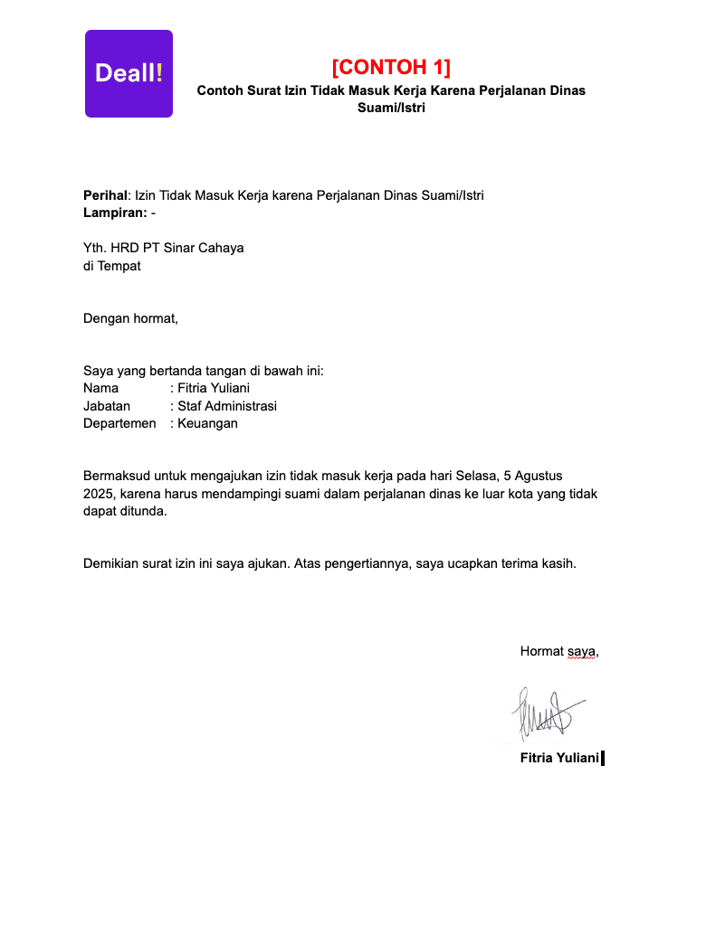 1. Contoh Surat Izin Tidak Masuk Kerja Karena Perjalanan Dinas Suami atau Istri.png
