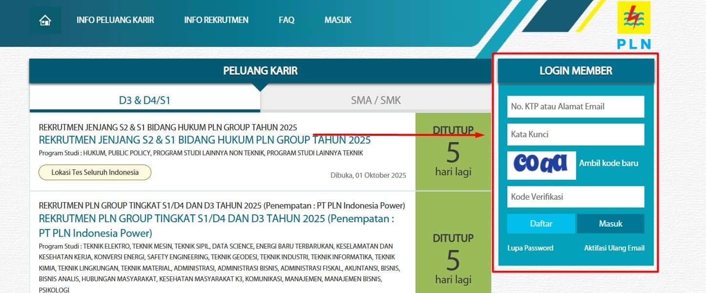 cara daftar rekrutmen nasional PLN Group 2025