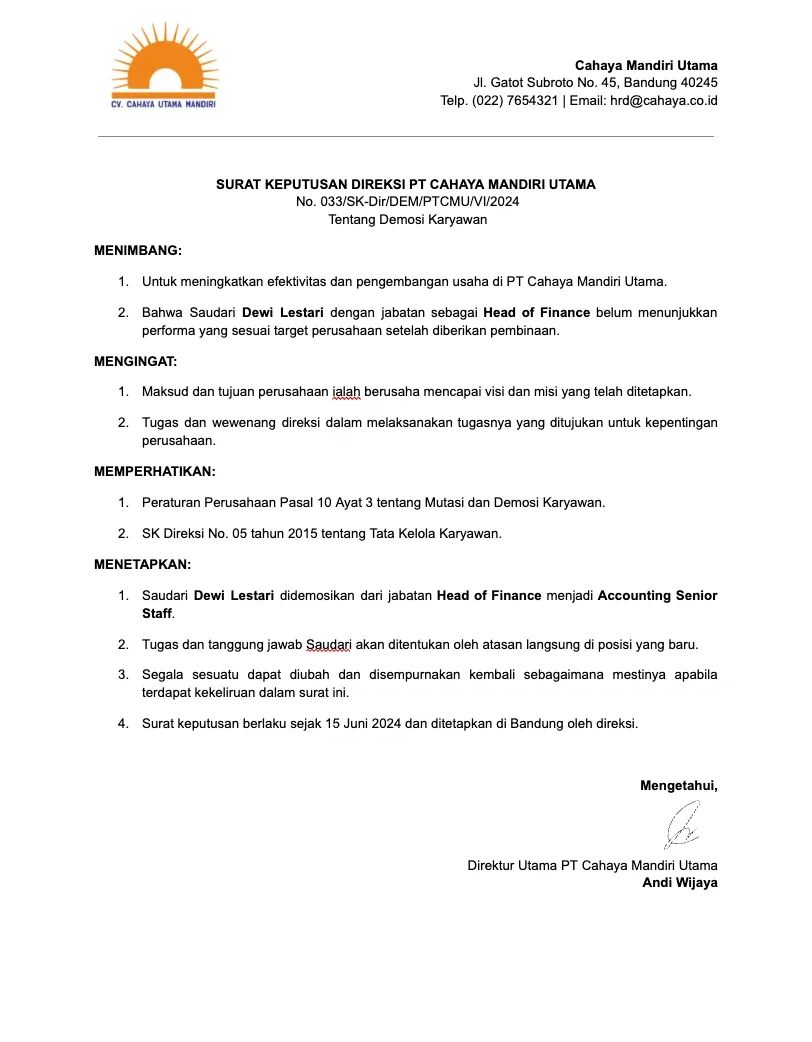 2. Contoh Surat Demosi Karyawan.webp