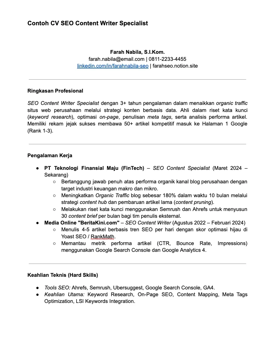 3. Contoh CV SEO Content Writer Specialist.webp