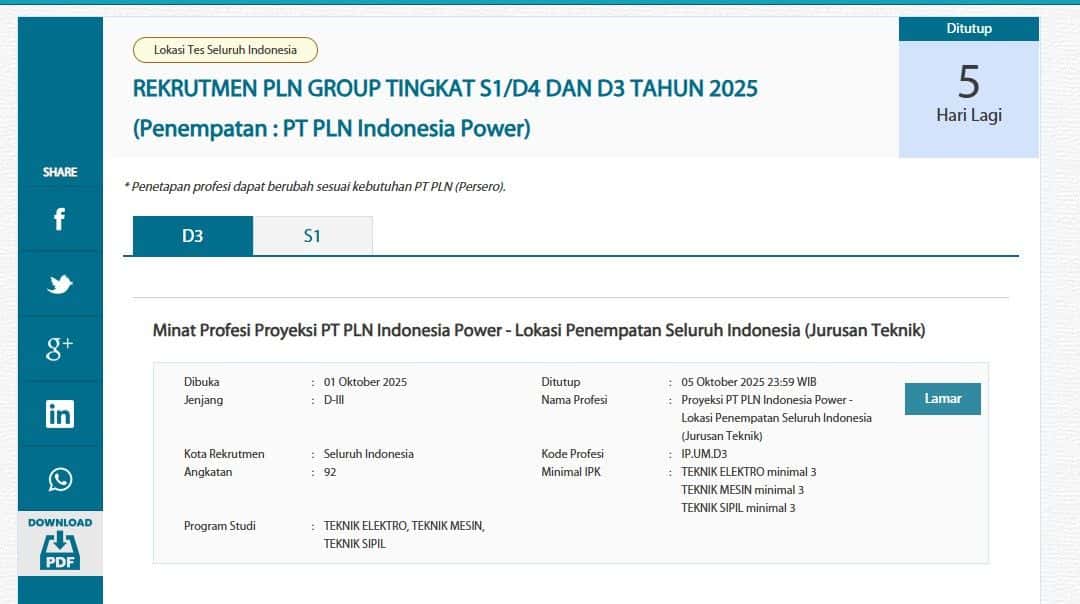 cara daftar rekrutmen nasional PLN Group 2025