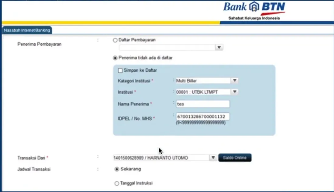 Cara Bayar UTBK Lewat Internet Banking BTN (1).webp