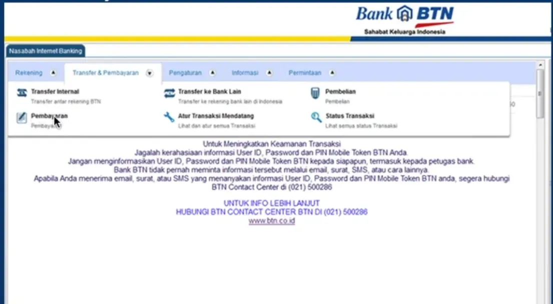 Cara Bayar UTBK Lewat Internet Banking BTN (4).webp