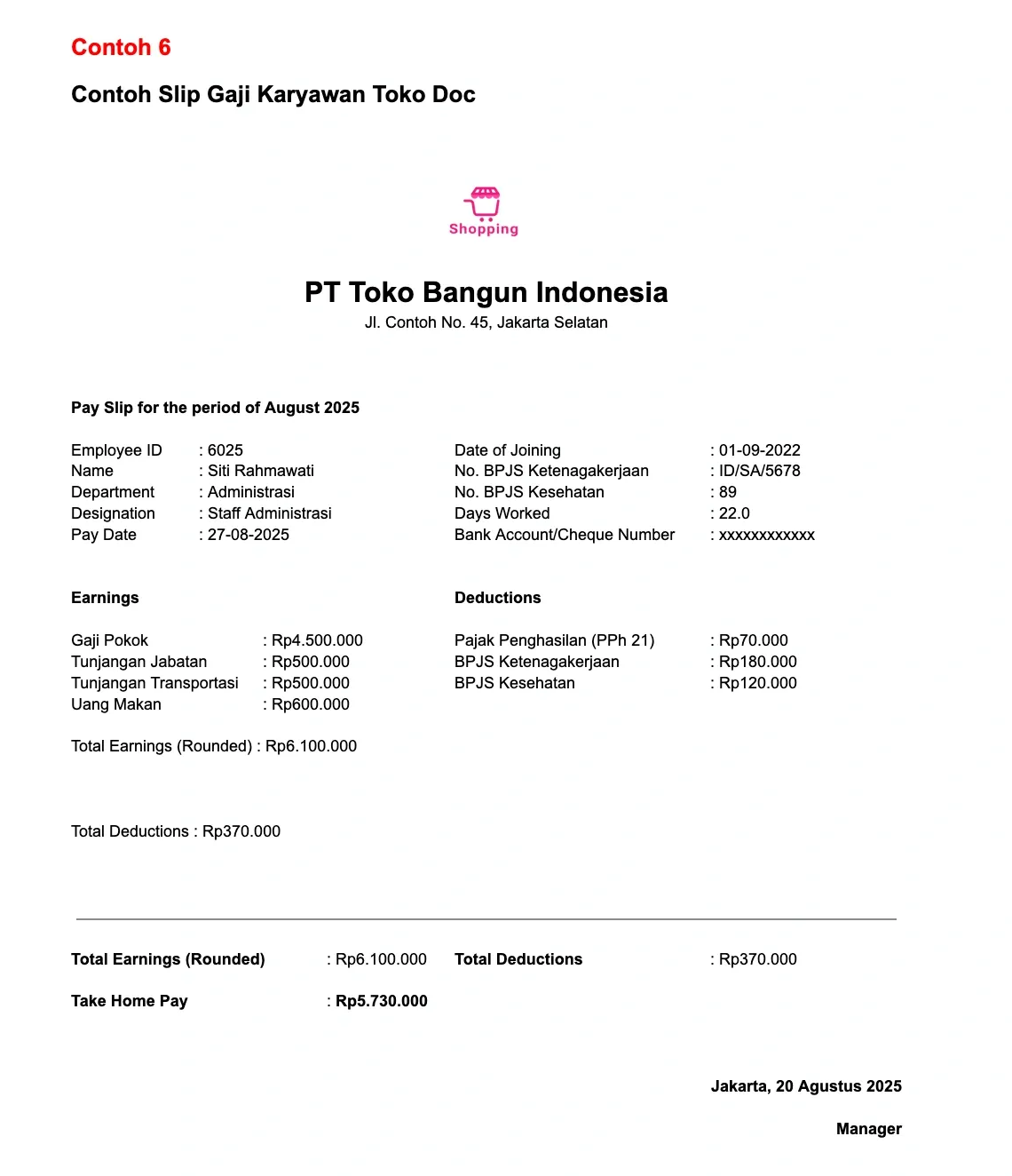 Contoh 6 Slip Gaji Karyawan Toko Doc.webp