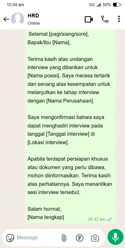 Contoh Balasan Undangan Interview lewat WhatsApp.webp