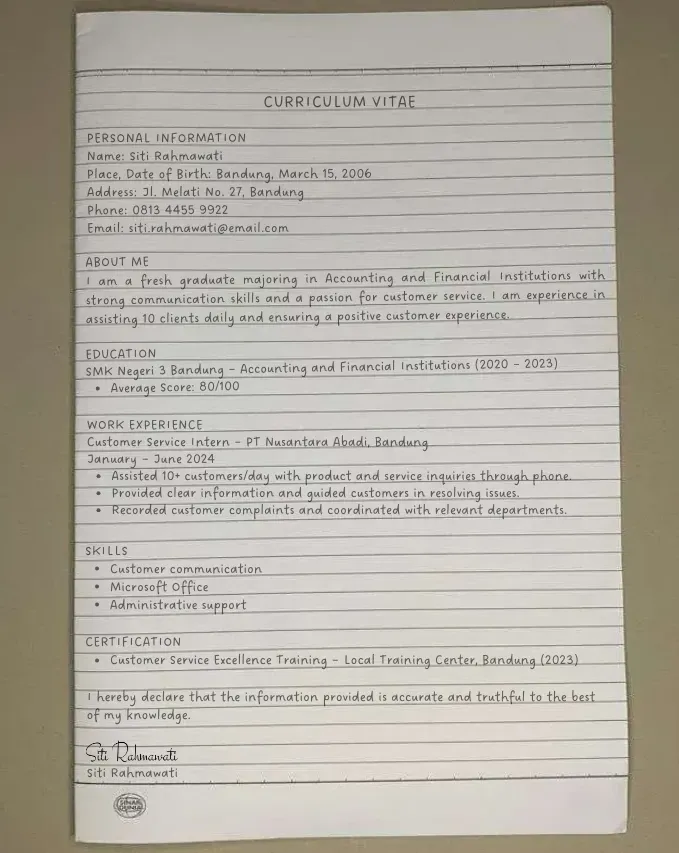 Contoh CV Bahasa Inggris Tulis Tangan Lulusan SMK.webp