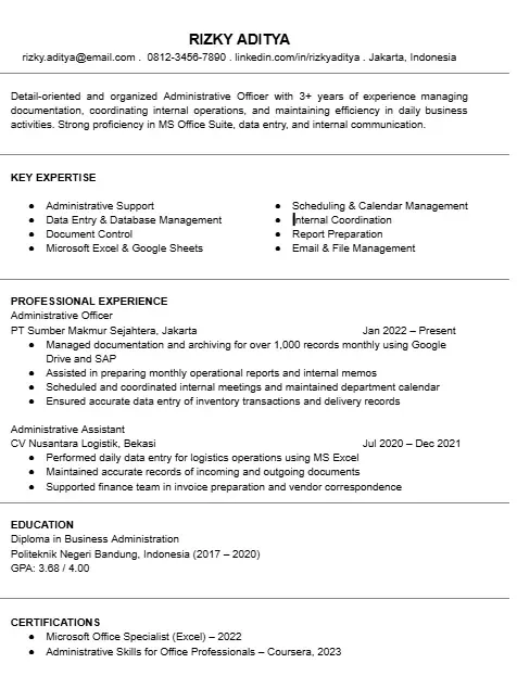 Contoh CV Bahasa Inggris