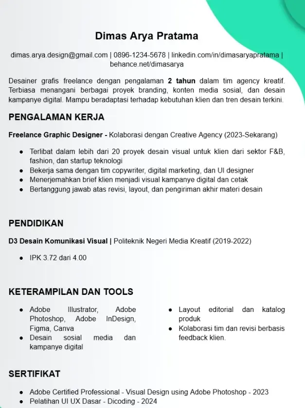 Contoh CV Desainer Grafis