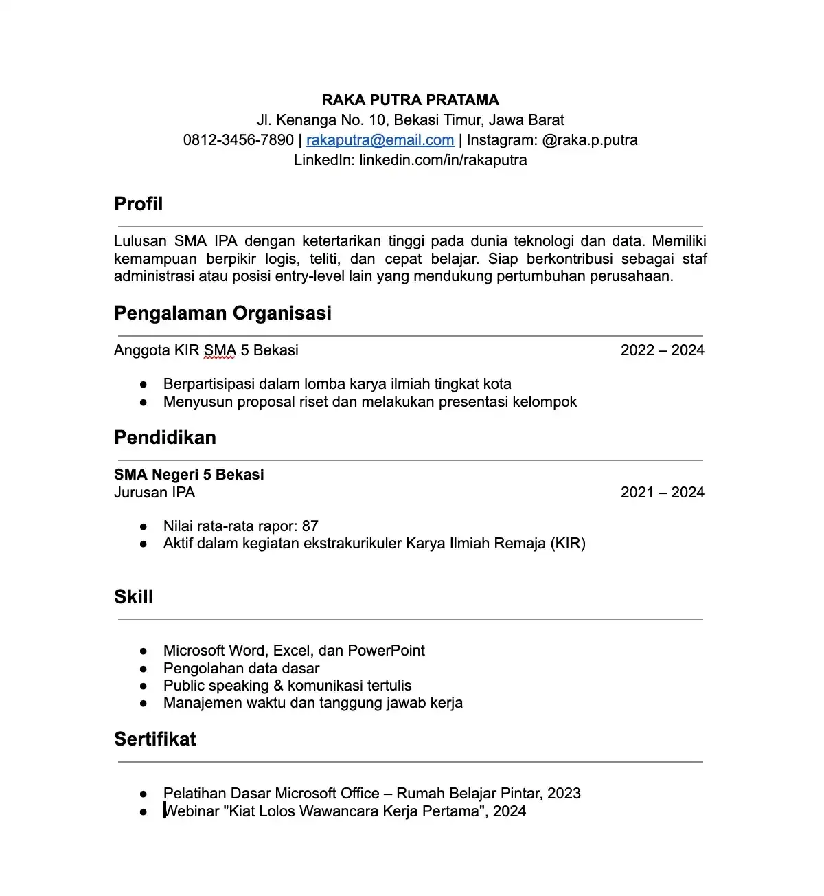Contoh CV Fresh Graduate SMA IPA Tanpa Pengalaman.webp