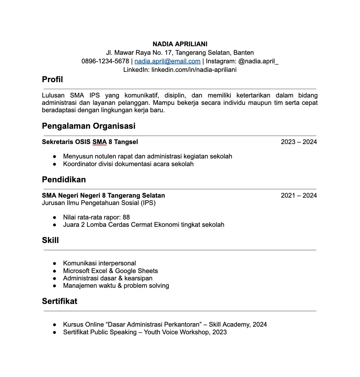 Contoh CV Fresh Graduate SMA IPS Tanpa Pengalaman.webp