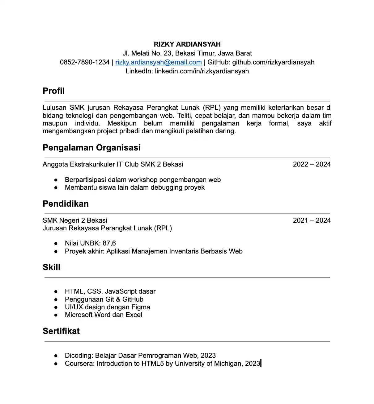 Contoh CV Fresh Graduate SMK Tanpa Pengalaman.webp