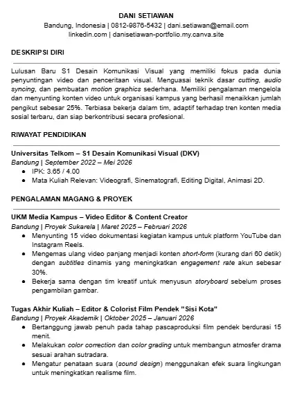 Contoh CV Video Editor Fresh Graduate.webp