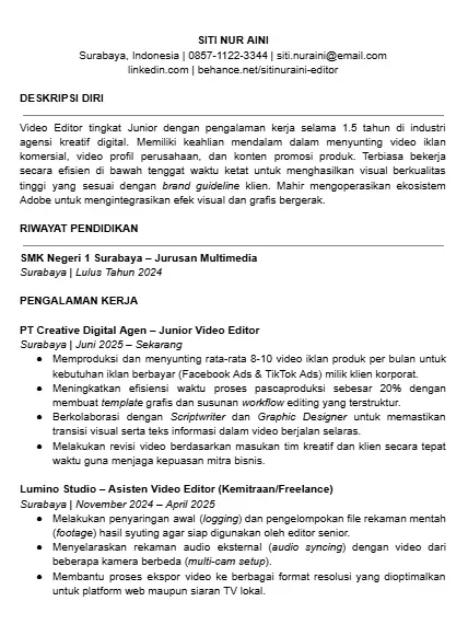Contoh CV Video Editor Junior.webp