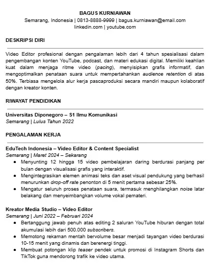 Contoh CV Video Editor Word.webp