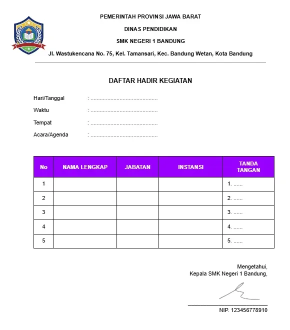 Contoh Daftar Hadir Rapat Dinas.webp