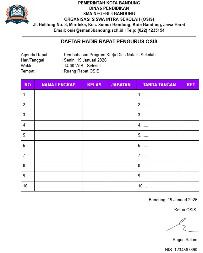 Contoh Daftar Hadir Rapat OSIS.webp