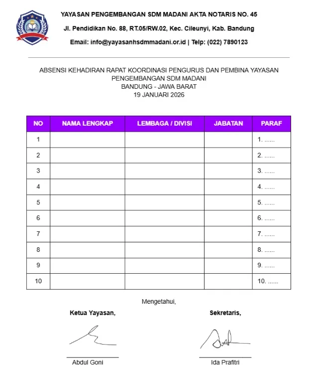 Contoh Daftar Hadir Rapat Yayasan.webp