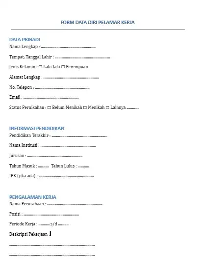 Contoh Form Data Diri Pelamar Word.webp