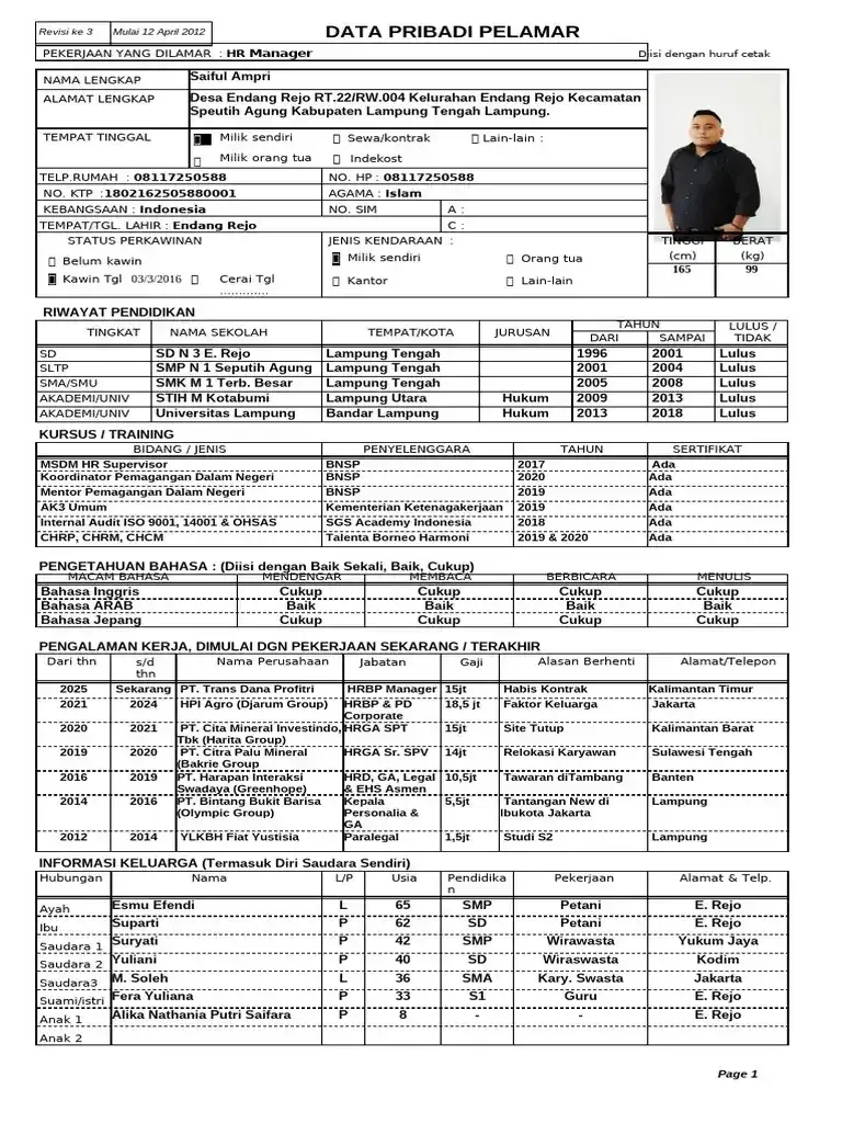 Contoh Form Data Diri Pelamar untuk Professional Hire.webp