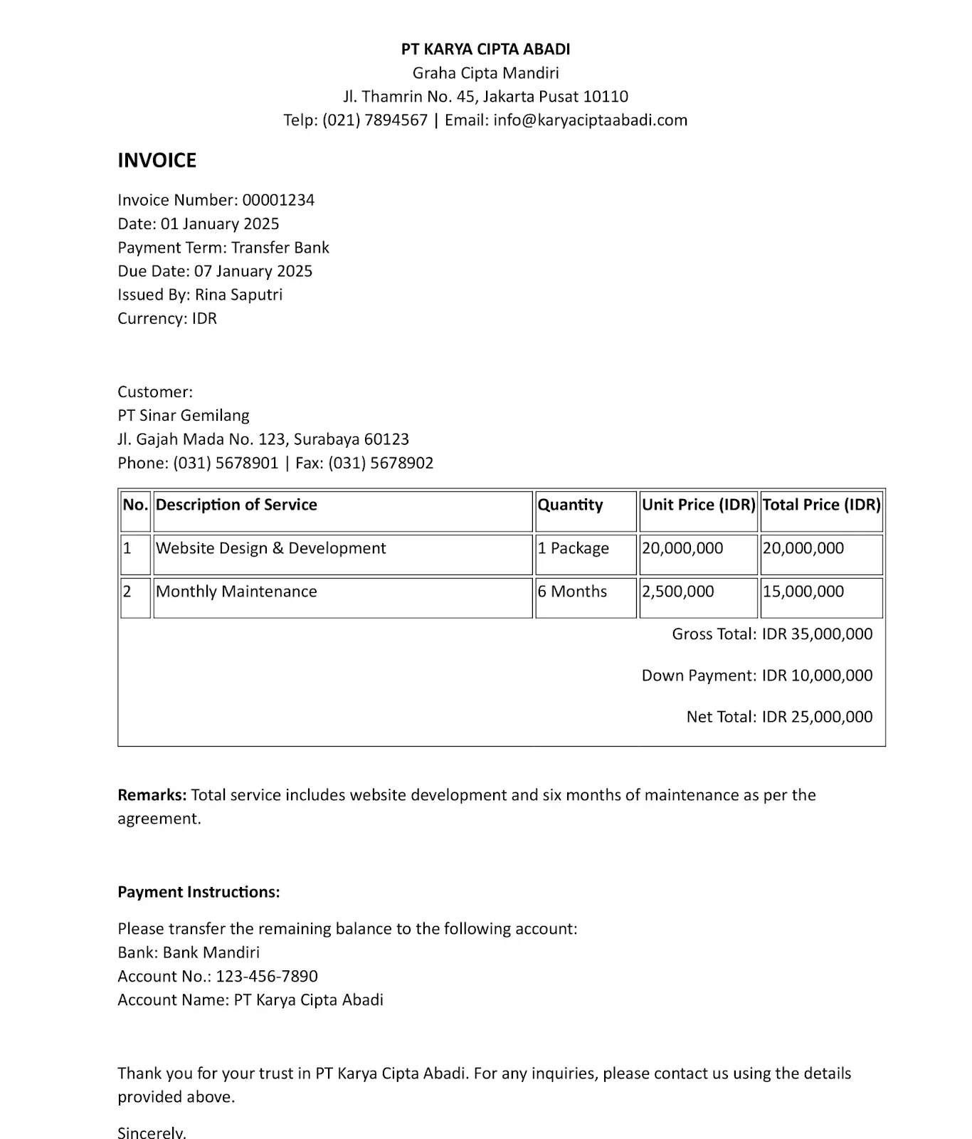 Contoh Invoice Perusahaan Jasa.webp