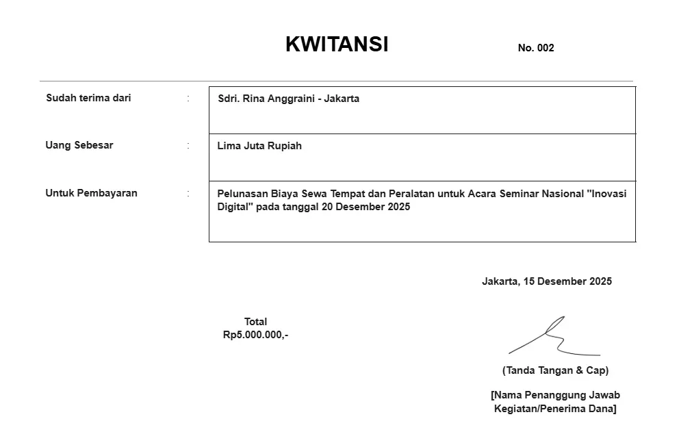 Contoh Kwitansi Pembayaran Kegiatan Word.webp