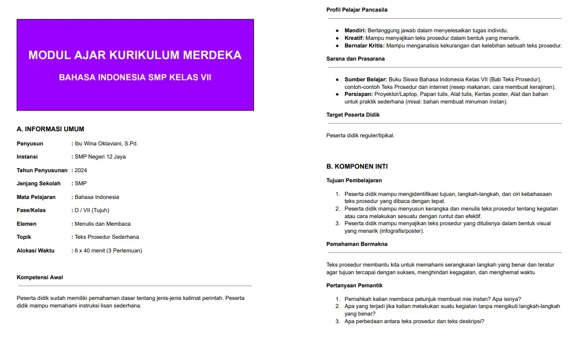 Contoh Modul Ajar PDF Bahasa Indonesia SMP.webp