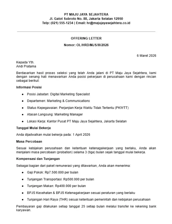 Contoh Offering Letter Karyawan PKWTT.webp