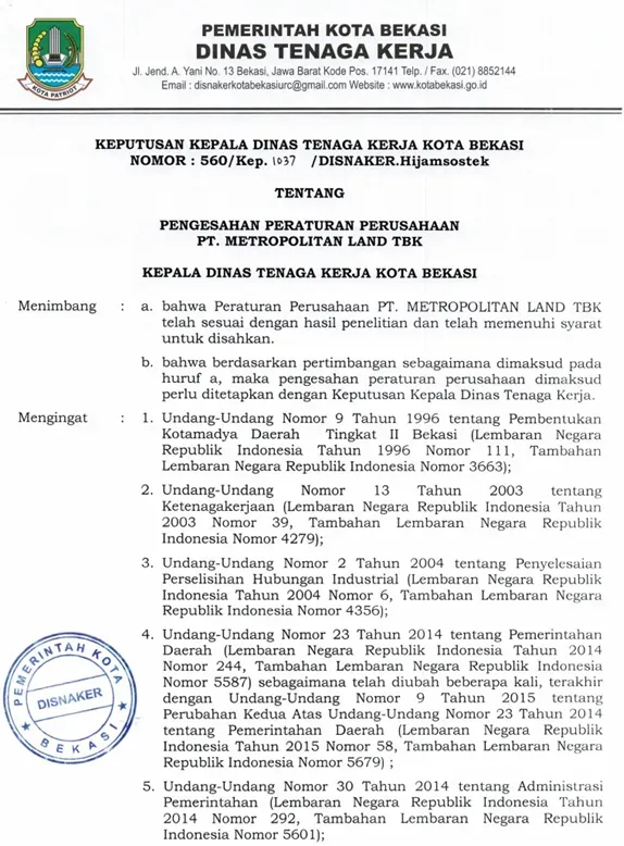 Contoh Peraturan Perusahaan PT Metropolitan Land Tbk.webp