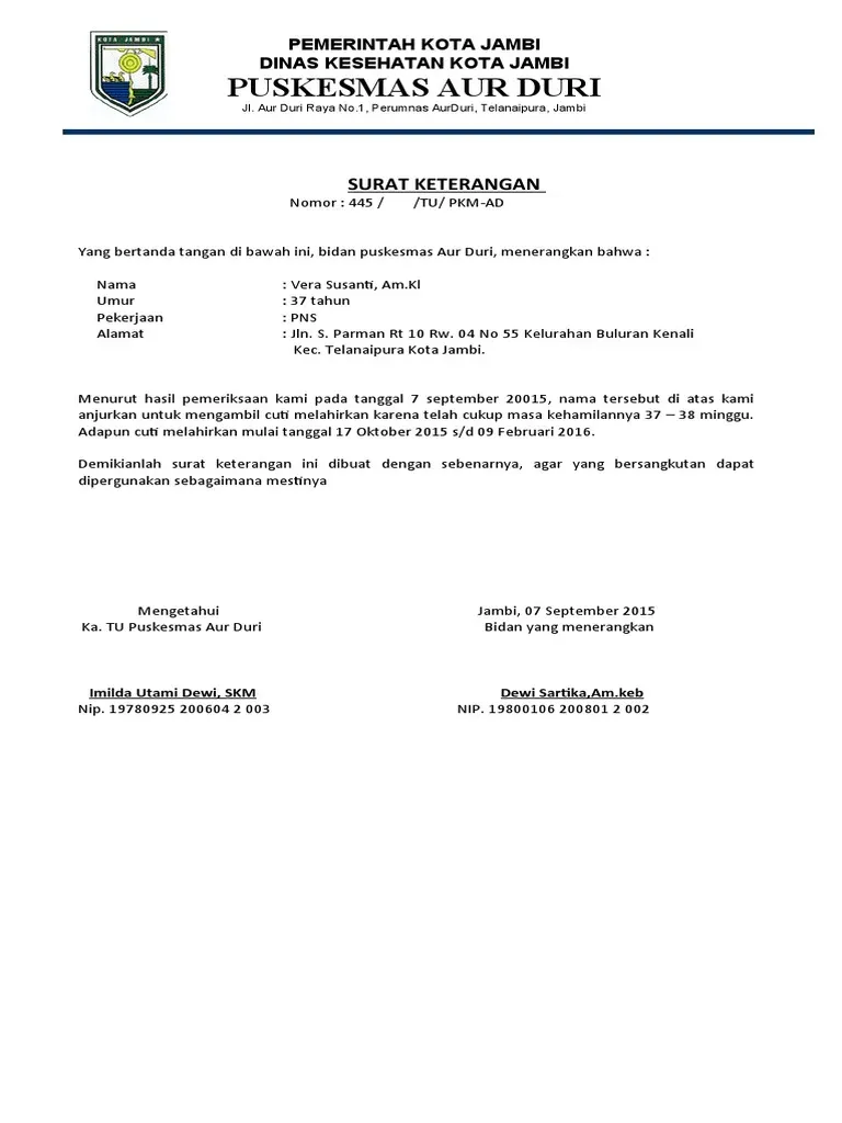 Contoh Surat Cuti Melahirkan dari Puskesmas.webp