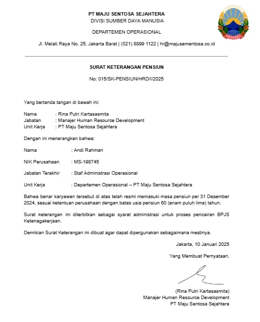 Contoh Surat Keterangan Pensiun BPJS Ketenagakerjaan.webp