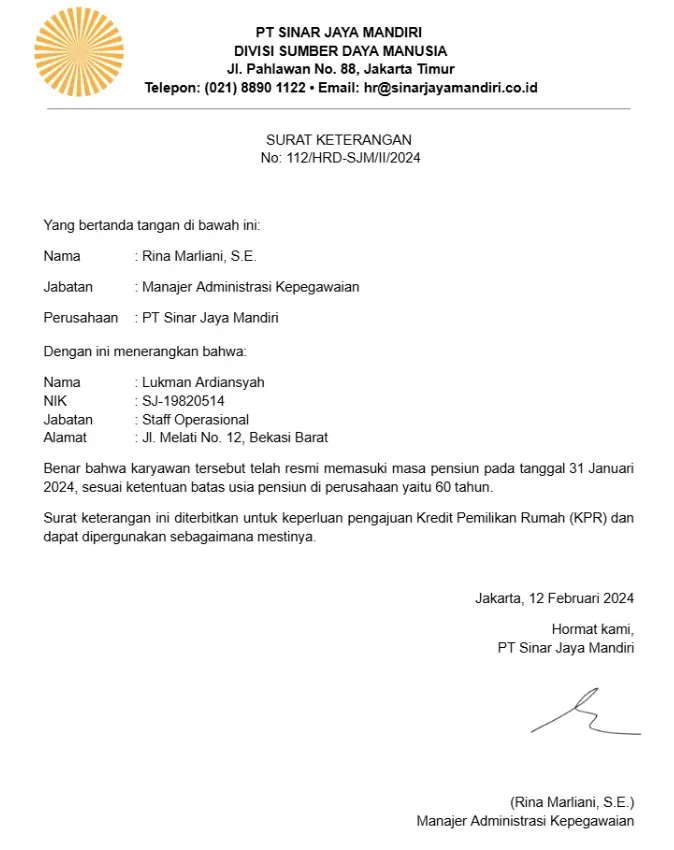Contoh Surat Keterangan Pensiun untuk KPR.webp