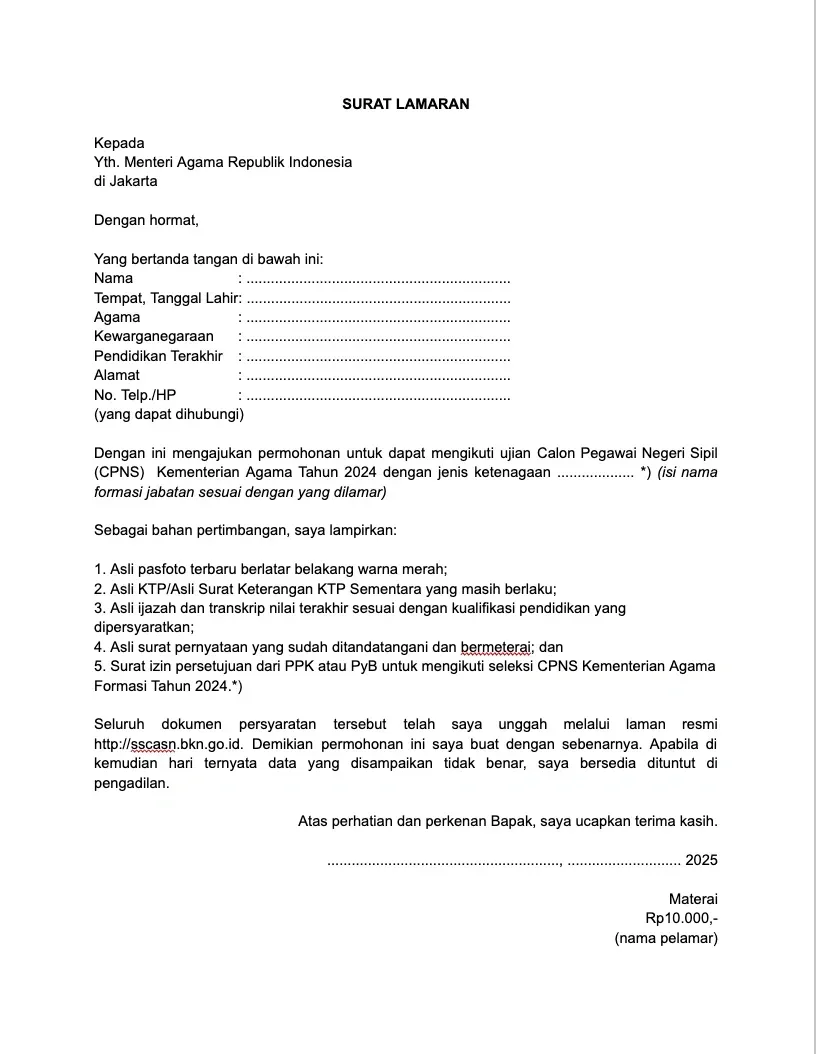 Contoh Surat Lamaran Kerja CPNS Kemenag.webp