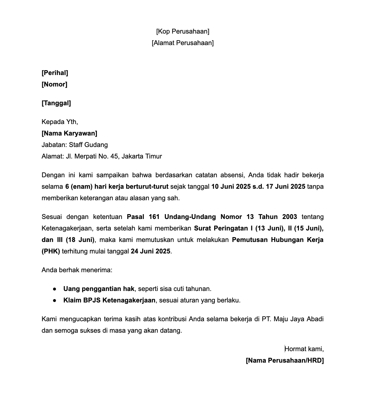 Contoh Surat PHK Karena Mangkir.webp