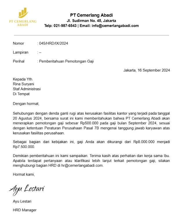 Contoh Surat Pemotongan Gaji Karyawan Resmi.webp