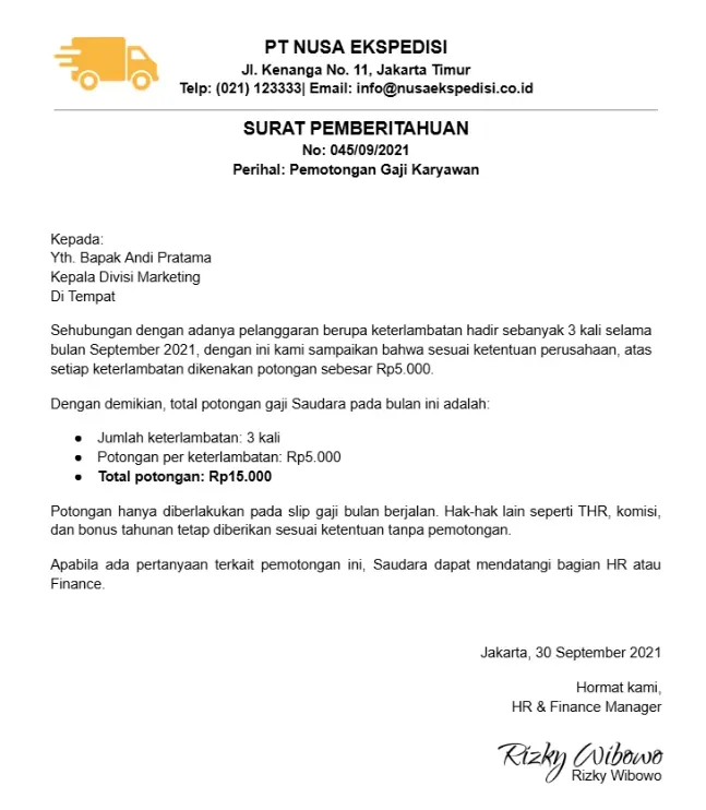 Contoh Surat Pemotongan Gaji karena Terlambat.webp