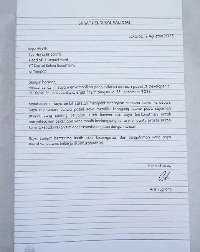 Contoh Surat Pengunduran Diri Tulis Tangan Berhenti Mendadak 6.webp