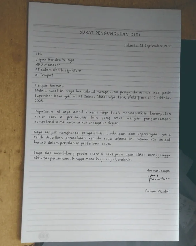 Contoh Surat Pengunduran Diri Tulis Tangan Karena Mendapatkan Penawaran Baru (Career Growth) 11.webp