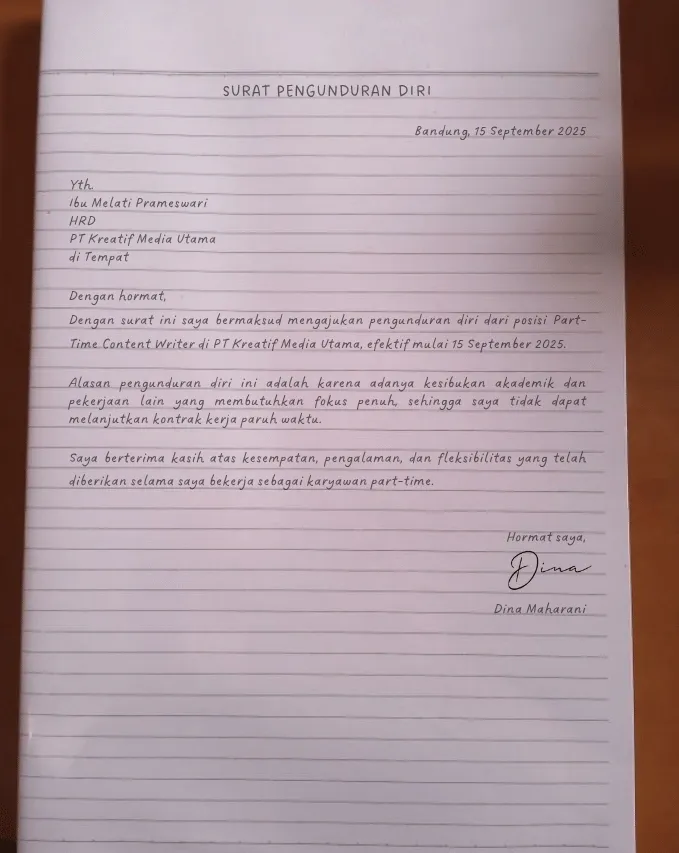 Contoh Surat Pengunduran Diri Tulis Tangan untuk Kerja Part-Time 12.webp