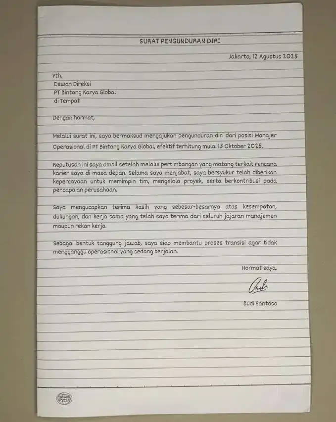 Contoh Surat Pengunduran Diri Tulis Tangan untuk Posisi Tingkat Manajerial 7.webp