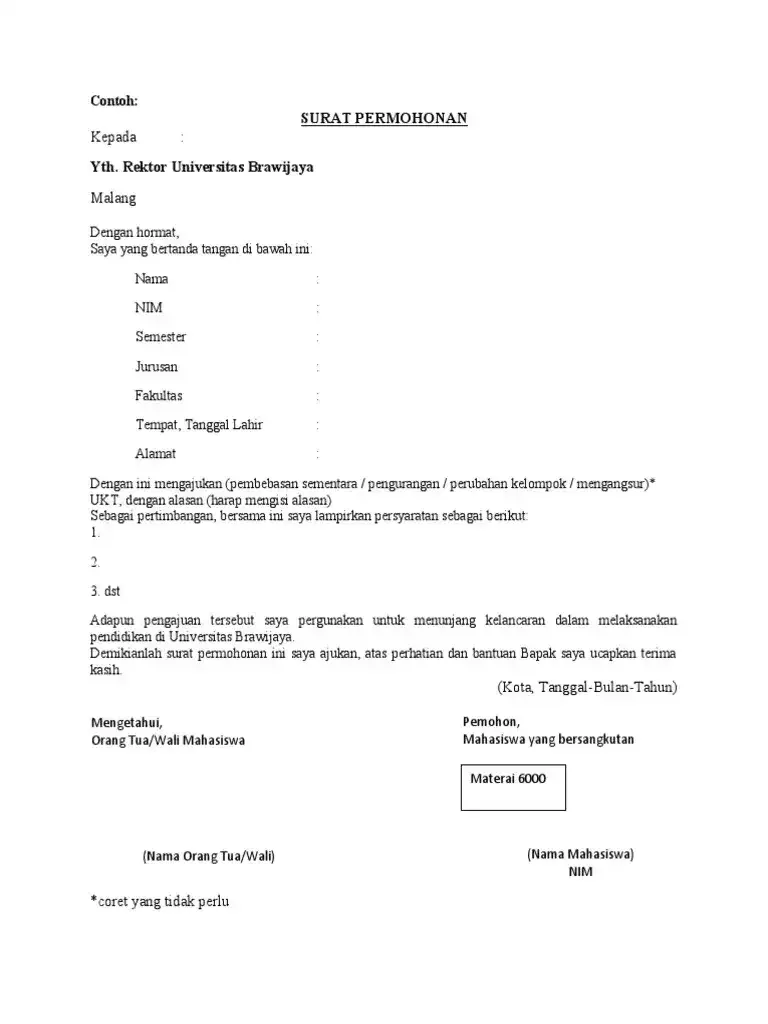 Contoh Surat Permohonan Keringanan UKT Kepada Rektor.webp
