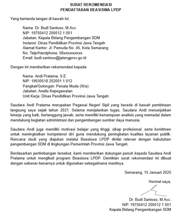 Contoh Surat Rekomendasi LPDP PNS.webp