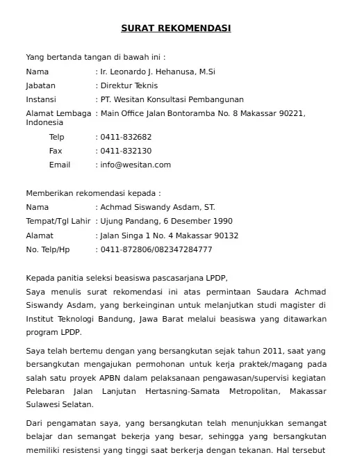 Contoh Surat Rekomendasi LPDP dari Atasan.webp