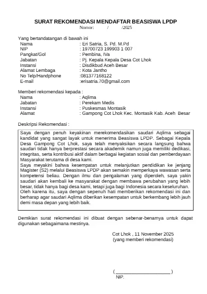 Contoh Surat Rekomendasi LPDP dari Kepala Desa.webp