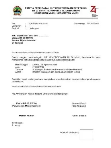Contoh Surat Undangan 17 Agustus untuk Warga dengan Nomor Undian.webp