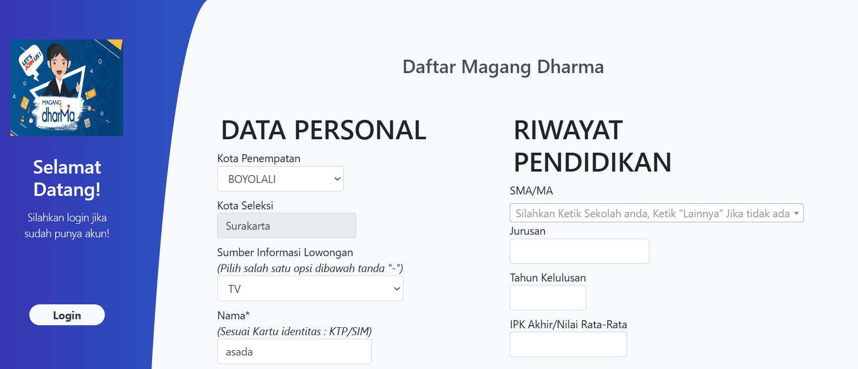 Daftar Magang Dharma Bank Jateng