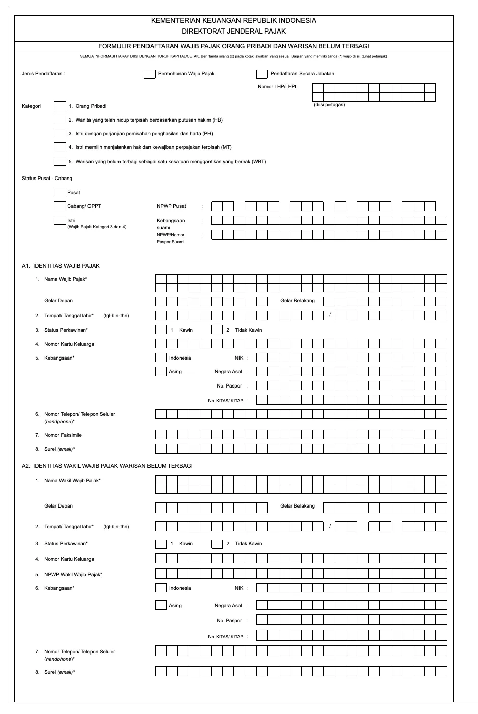 Formulir isian data diri pembuatan NPWP