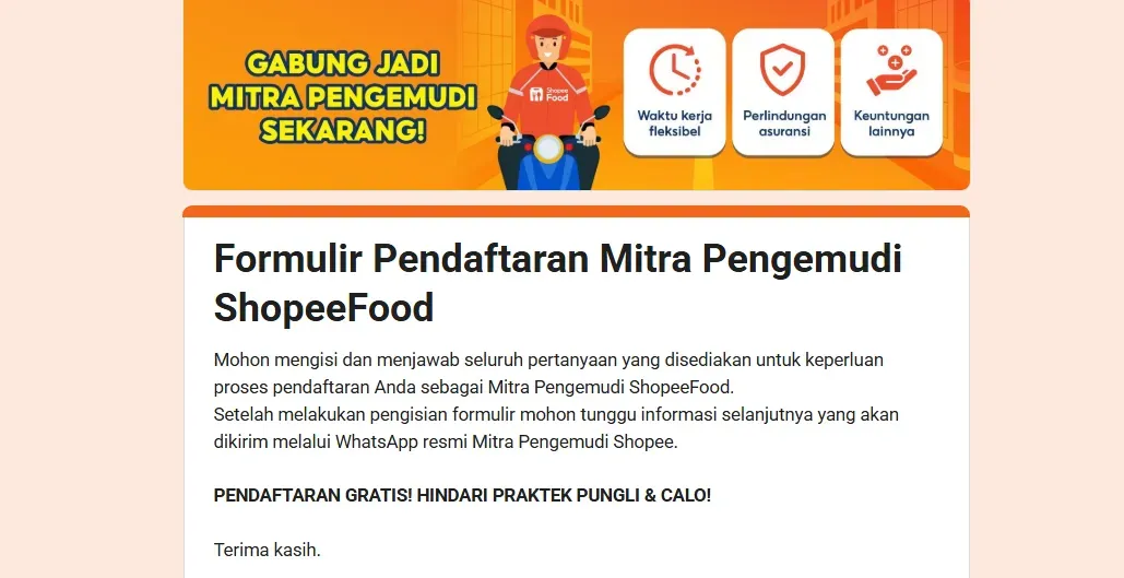 Formulir Pendaftaran Mitra Pengemudi Shopee Food.webp