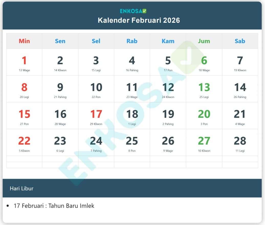 Kalender Februari 2026 