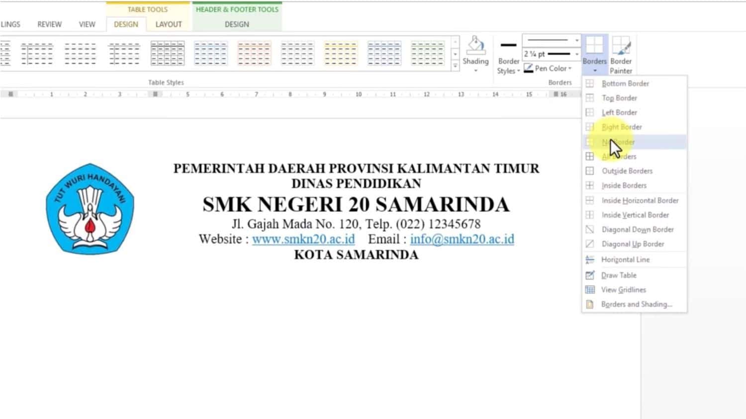 Menghilangkan borders pada tabel I Sumber: Youtube (Felly Tutorial)